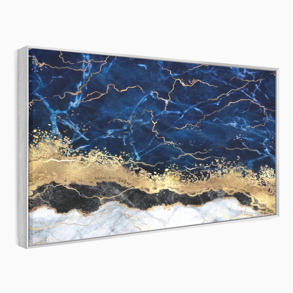 Tablou canvas cu tablou canvas cu marmura abstracta, in rama de aluminiu argintiu